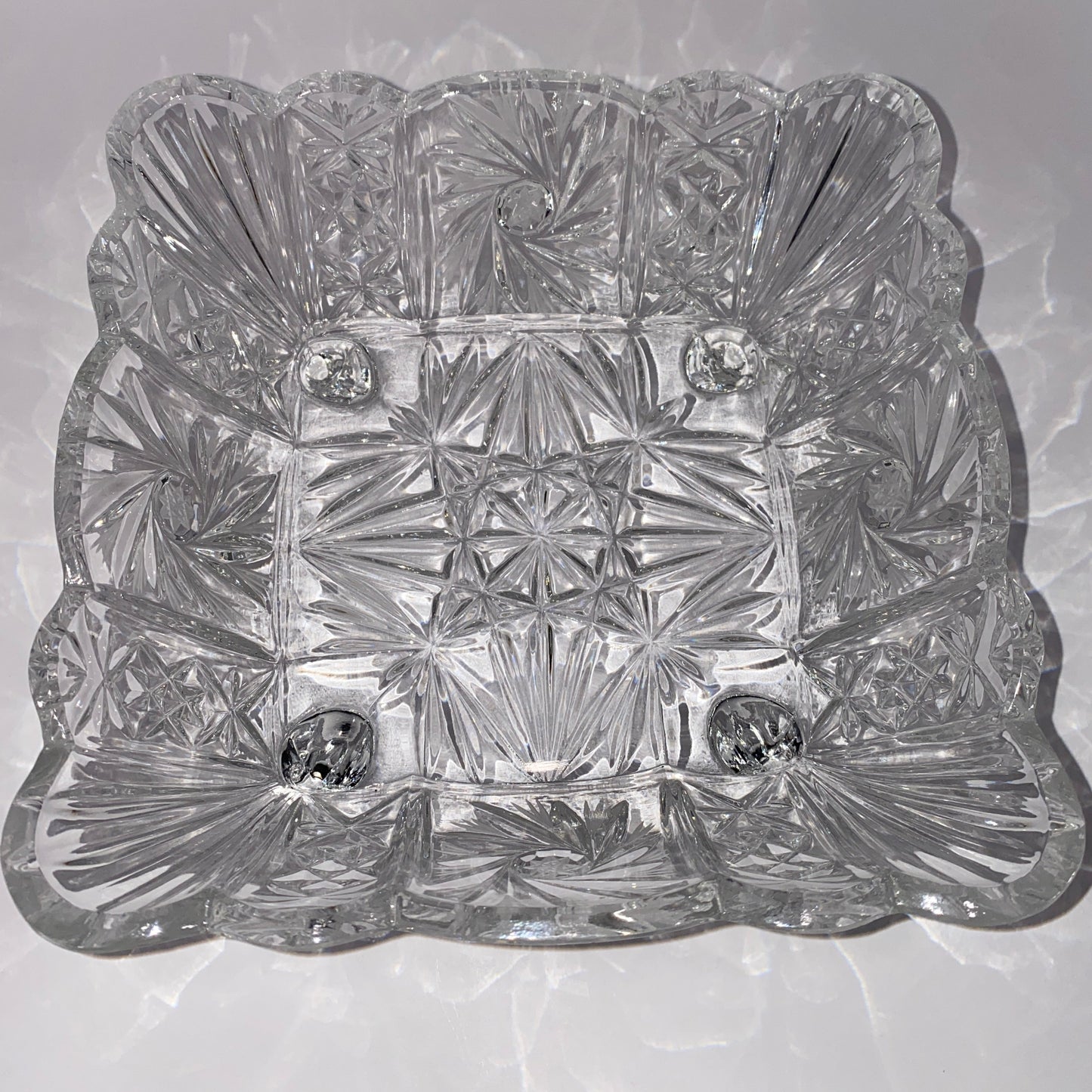 Vintage Bohemian Lead Crystal Pinwheel Square Bowl
