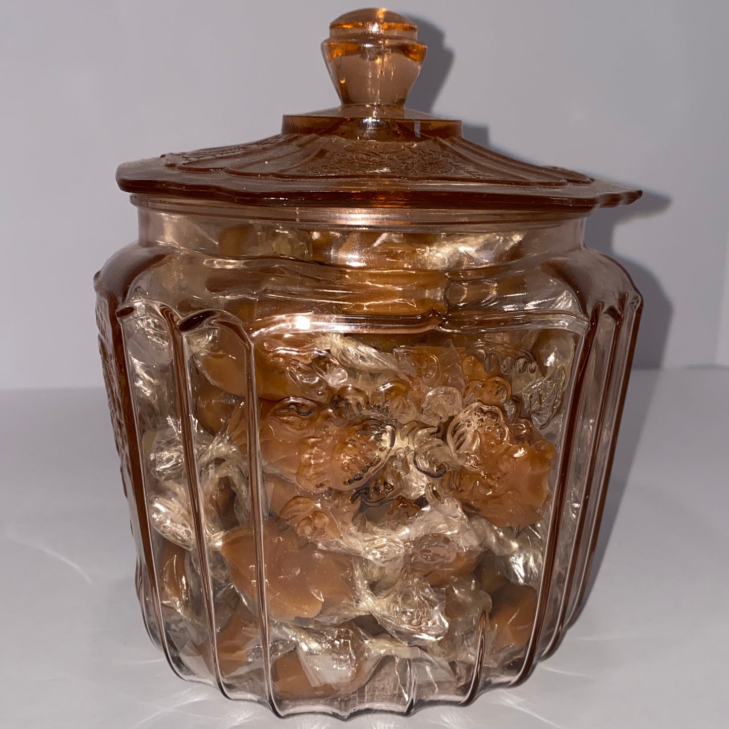 Vintage Jeannette Glass "Sharon" Pink Candy Jar