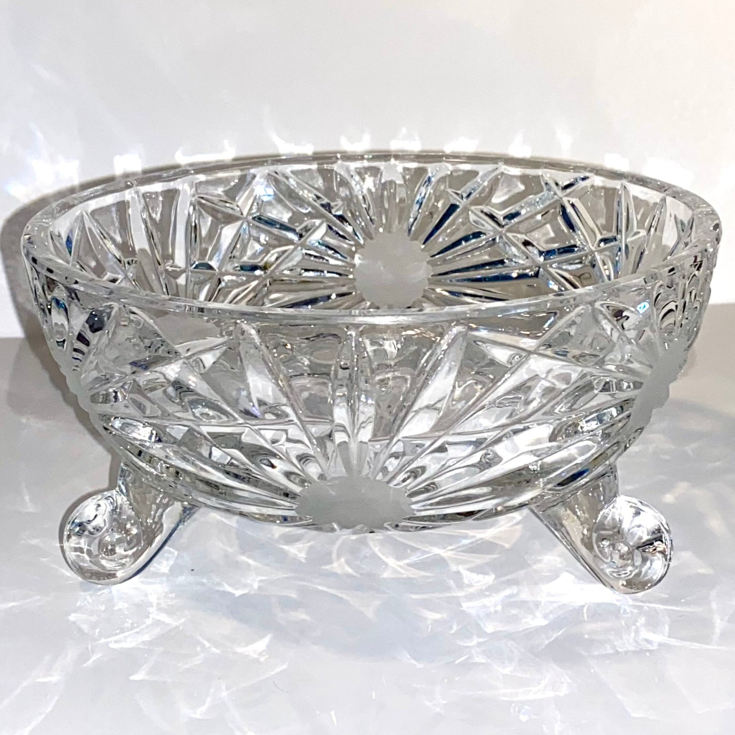 Vintage 1940's Art Deco Lead Crystal Footed Candy dish