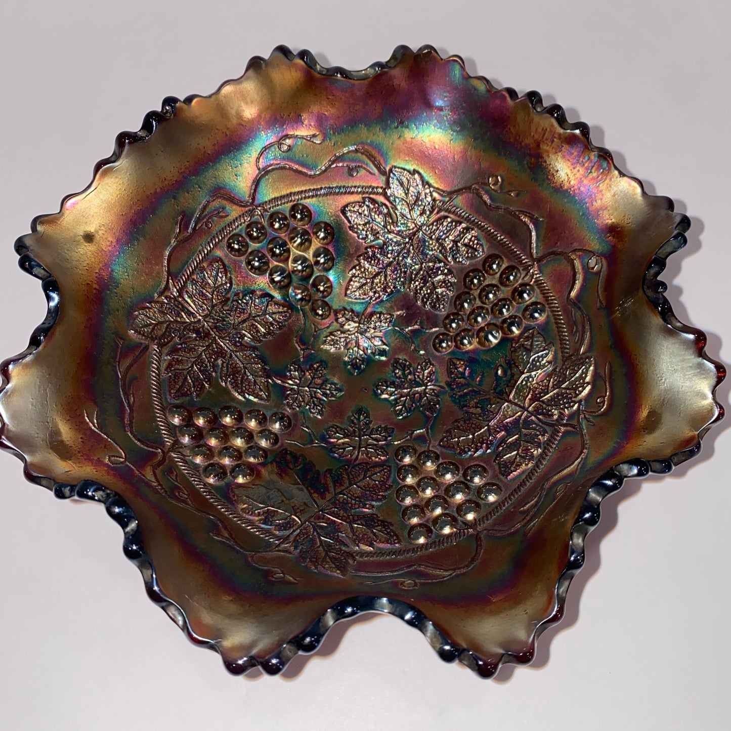 Vintage Blue Carnival Glass "Harvest Grape" Bowl