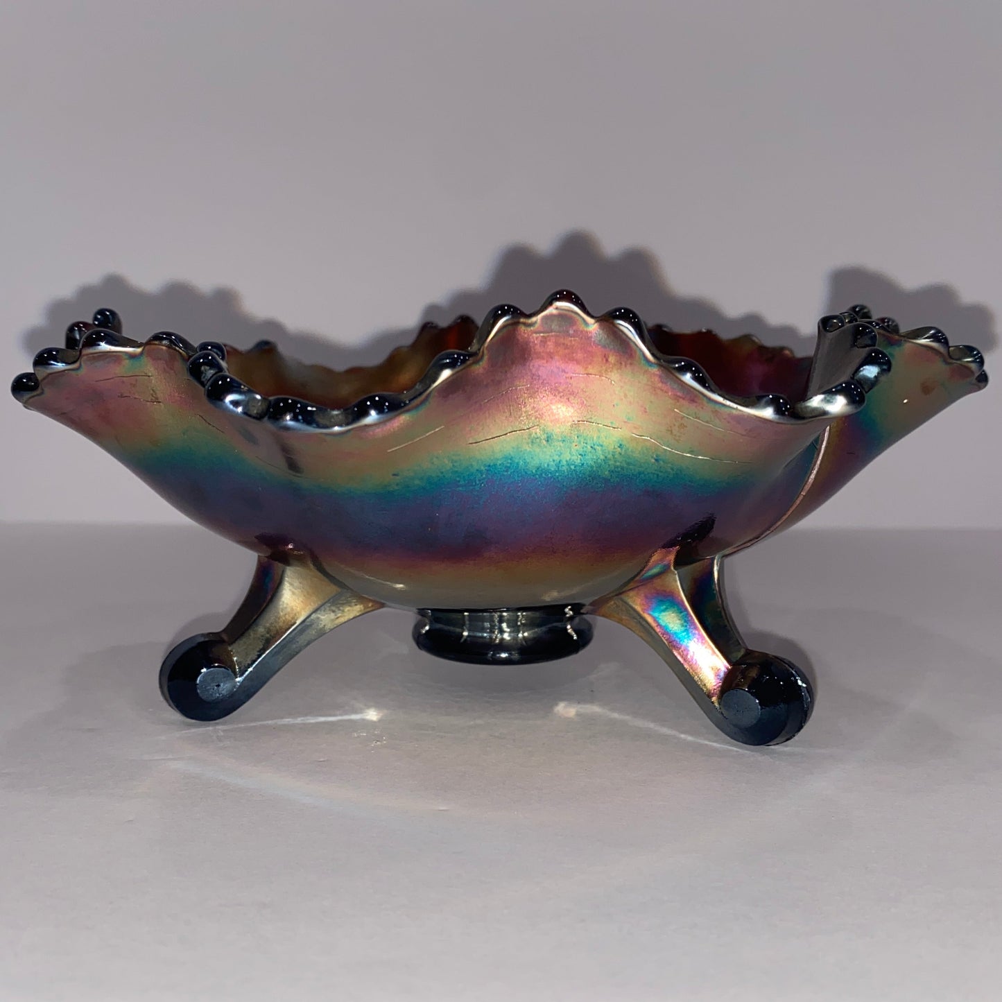Vintage Blue Carnival Glass "Harvest Grape" Bowl