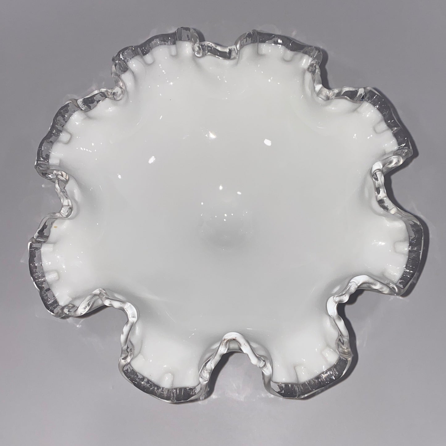 Vintage Fenton Milk Glass Ruffled Pedestal Bowl
