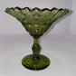 Vintage Imperial Glass "Daisy & Button" Olive Ruffled Compote