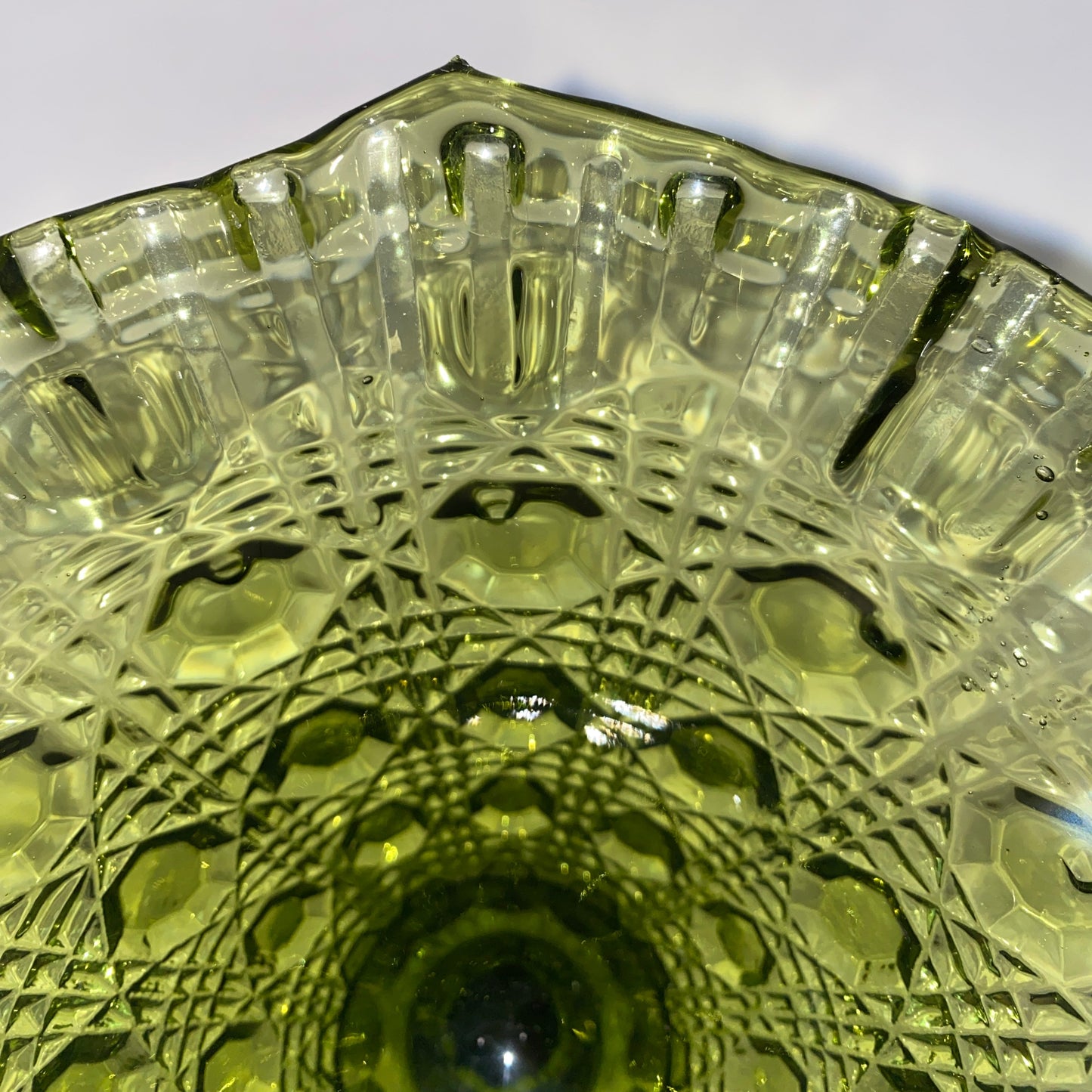 Vintage Imperial Glass "Daisy & Button" Olive Ruffled Compote