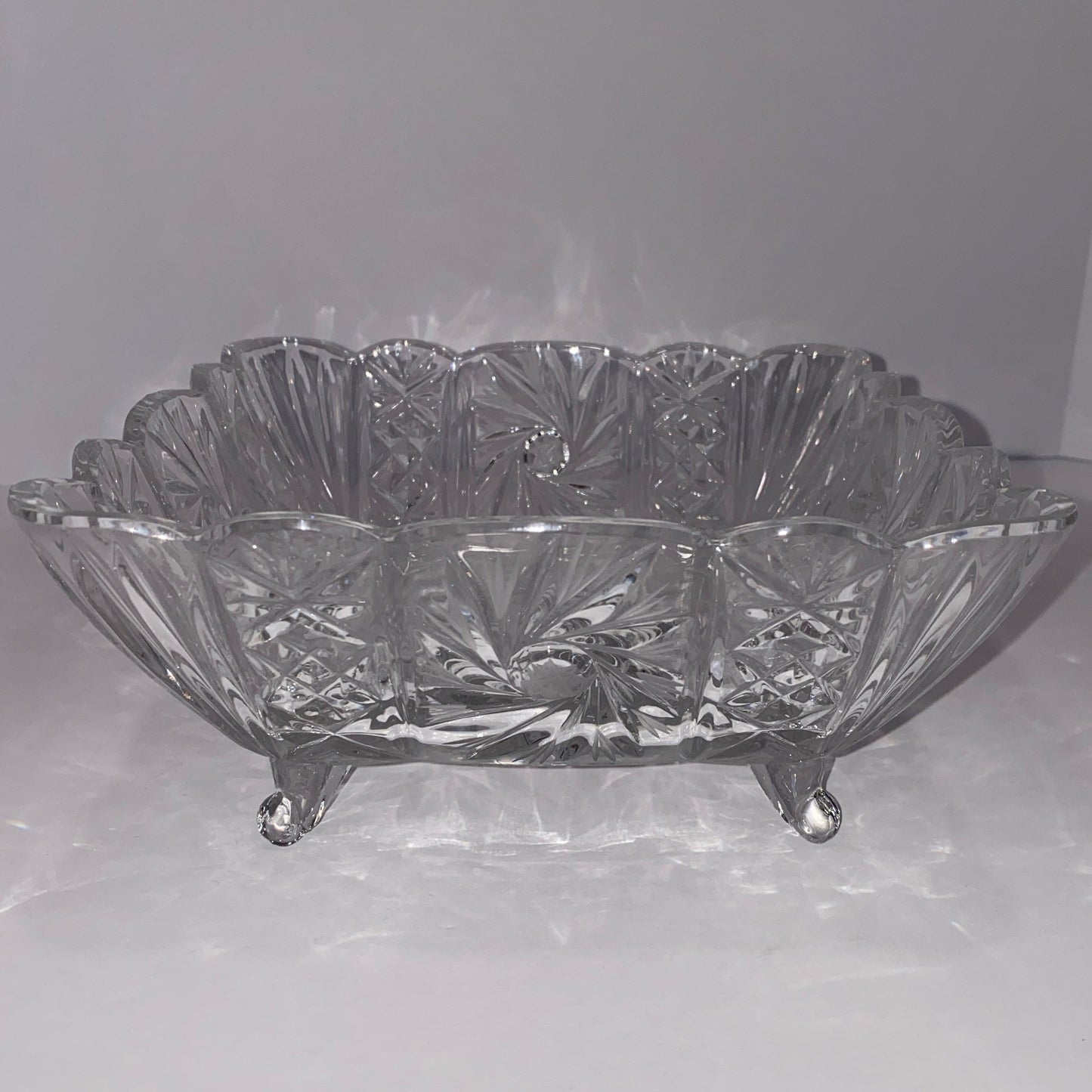 Vintage Bohemian Lead Crystal Pinwheel Square Bowl