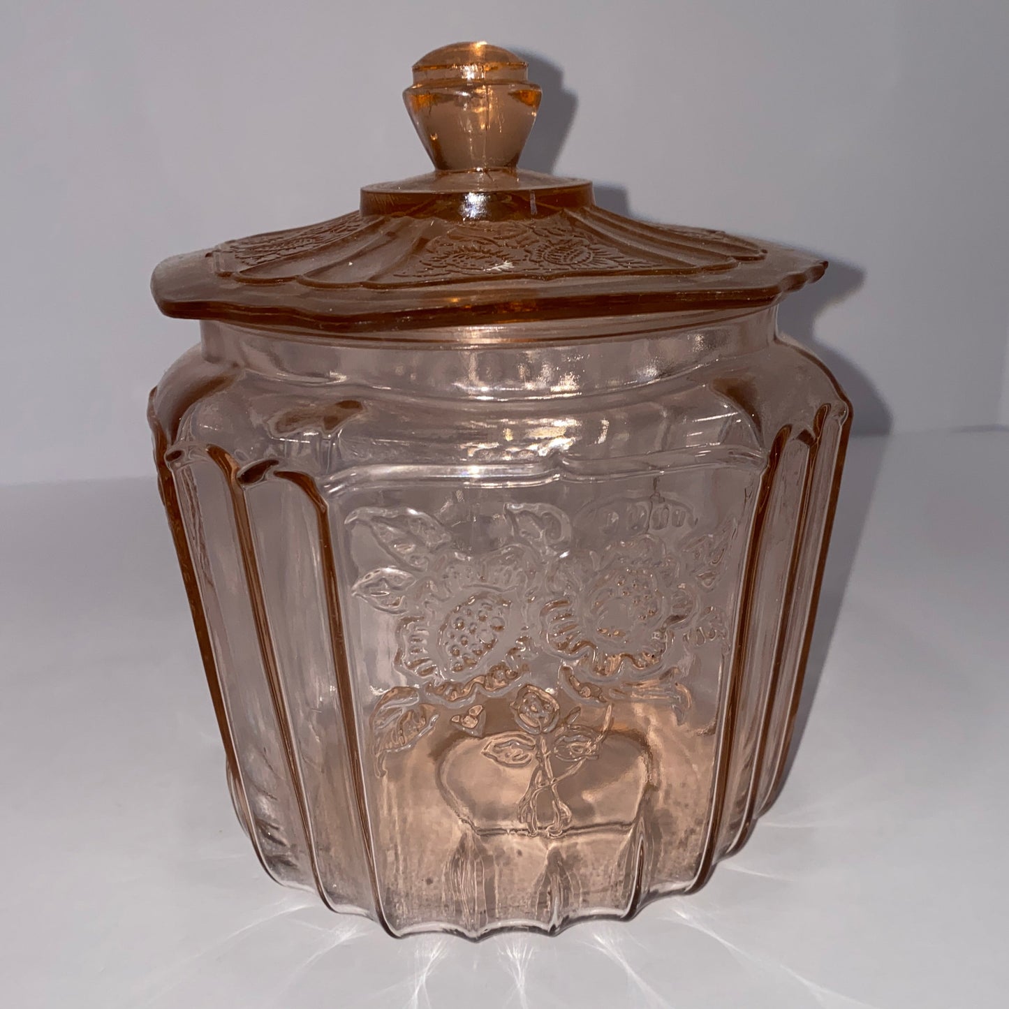 Vintage Jeannette Glass "Sharon" Pink Candy Jar