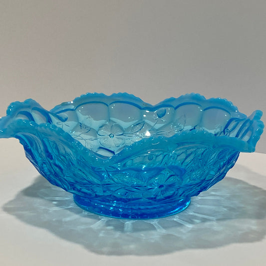 Vintage Blue Opalescent "Wild Strawberry" Bowl