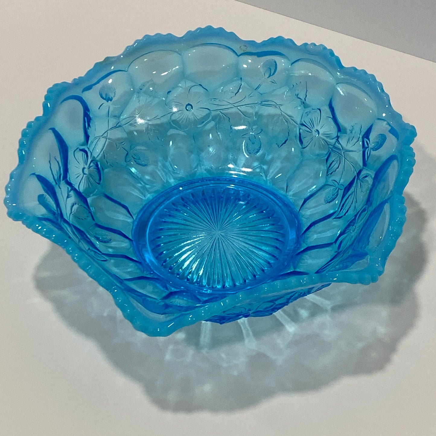 Vintage Blue Opalescent "Wild Strawberry" Bowl