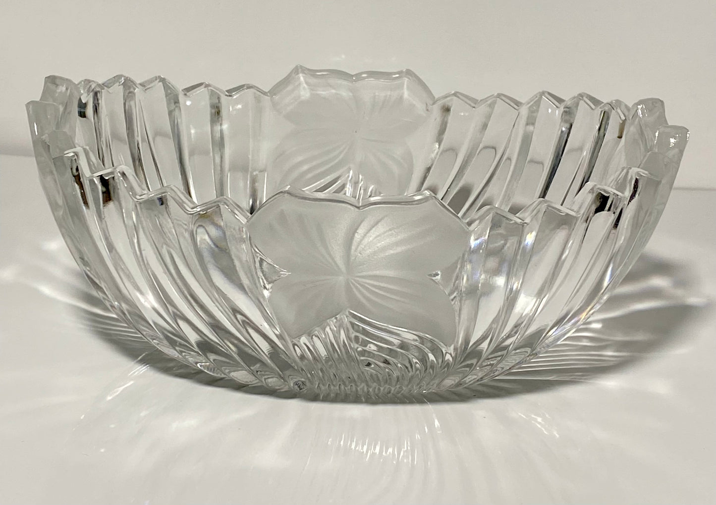 Vintage Mikasa Frosted Ribbon Oval Crystal Candy Dish