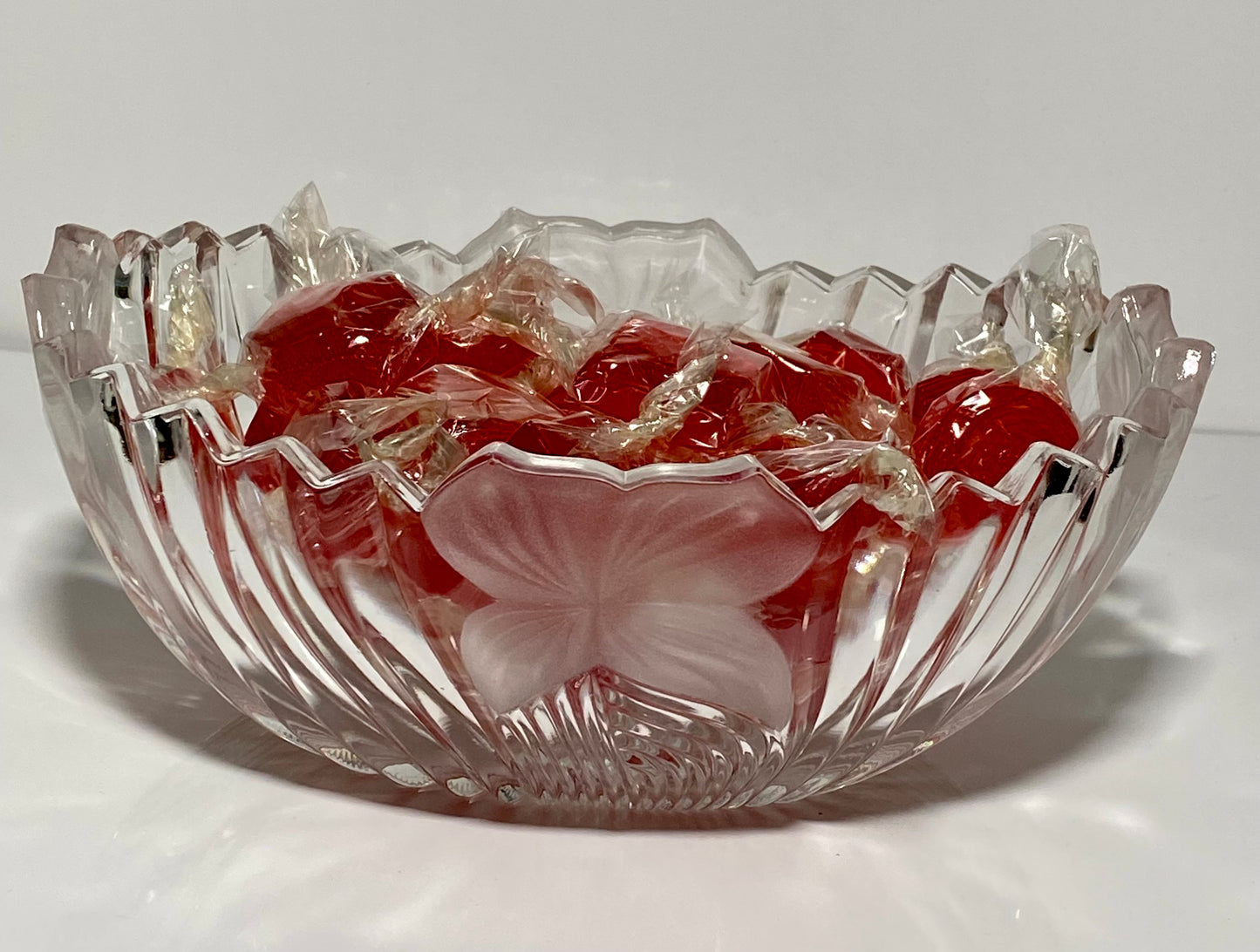 Vintage Mikasa Frosted Ribbon Oval Crystal Candy Dish