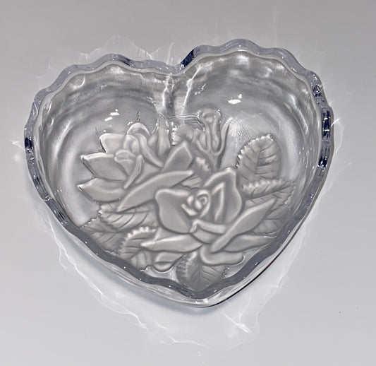 Vintage Mikasa Heart Shaped Candy Dish with Rose Inlay